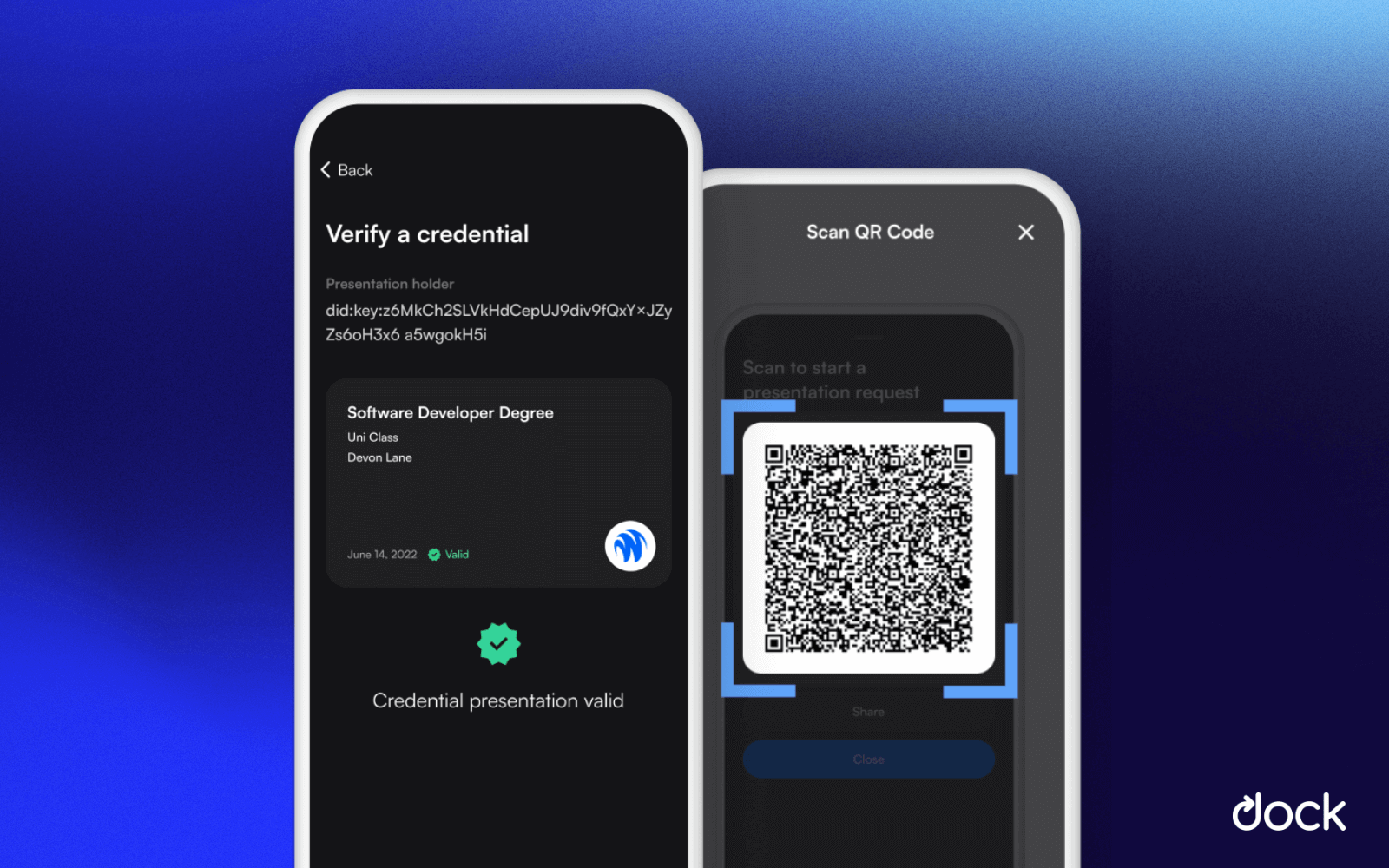 Person sharing selective digital credentials with QR code