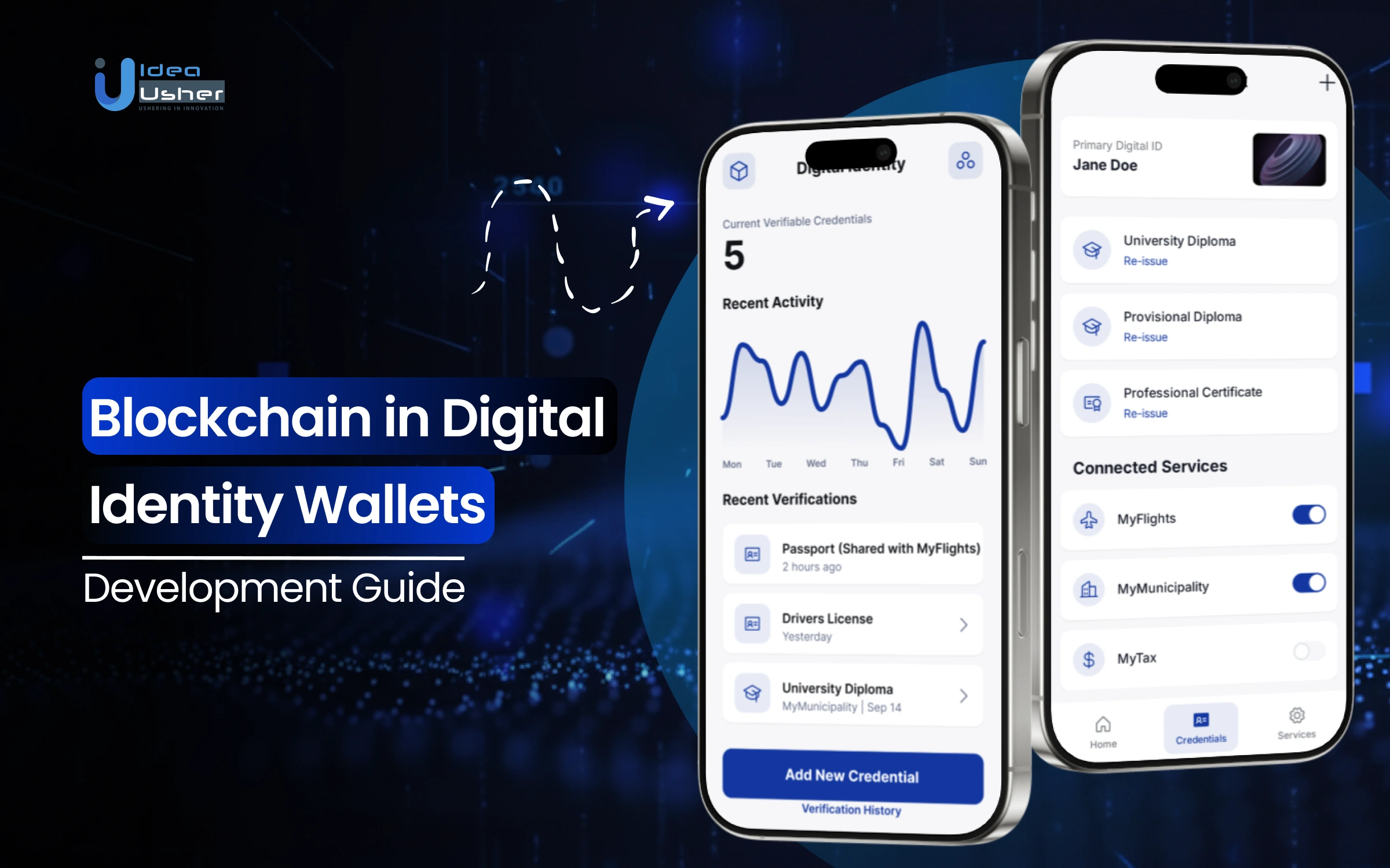 User managing digital credentials securely with a self-sovereign identity wallet on a smartphone illustration